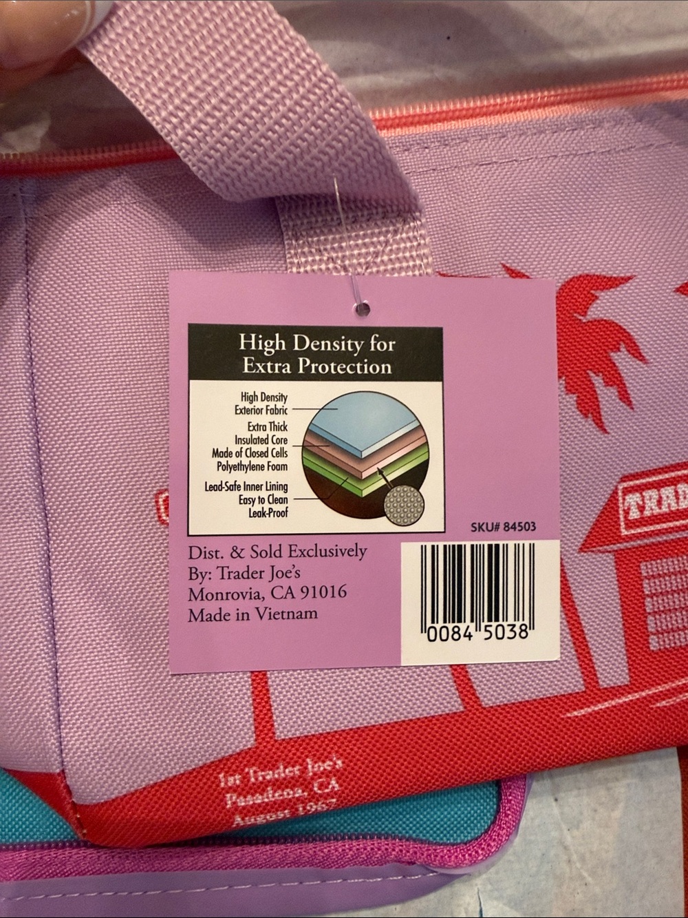 NWT Trader Joe's Lavender & Red Mini Insulated Bag - Picture 4 of 5